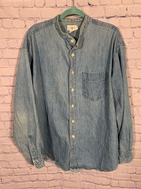 J.Crew VTG Mens Denim Button Down Shirt Blue Size XL Casual Western Grunge
